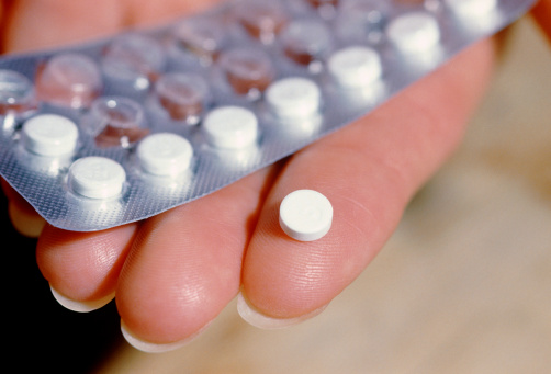 Oral contraceptive pills and their packaging; each pill is marked with a date to prevent an omission of the daily dose. Contraceptive pills contain one or more of synthetic female sex hormones. Many types are a combination of an oestrogen, which blocks th